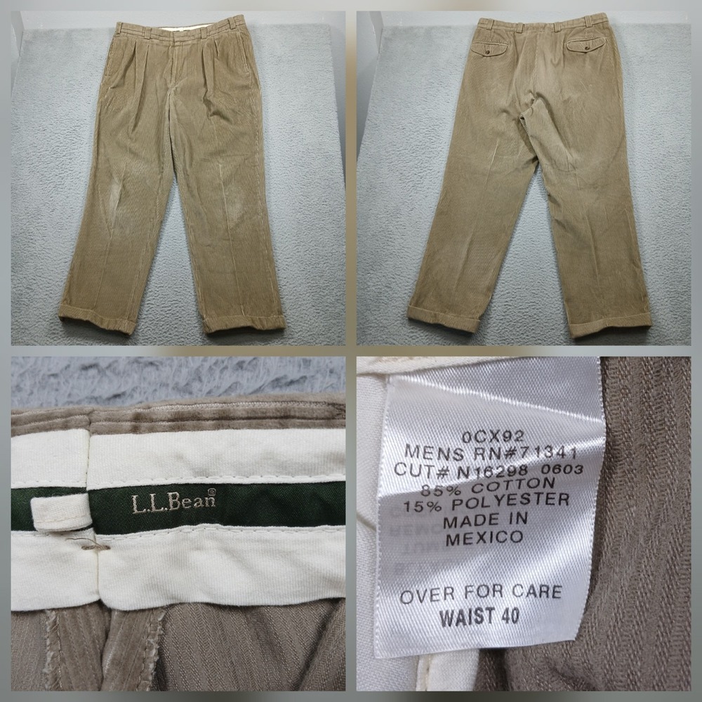 L.L. Bean‎ Men's Corduroy Pants Tan Pleated Classic Fit Waist 40